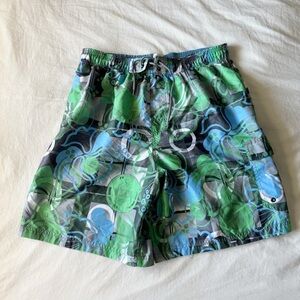Reebok Green and Blue Patterned Swim Trunk Shorts Mesh Inside Size L